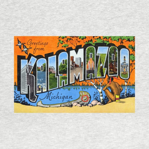 Greetings from Kalamazoo, Michigan - Vintage Large Letter Postcard by Naves